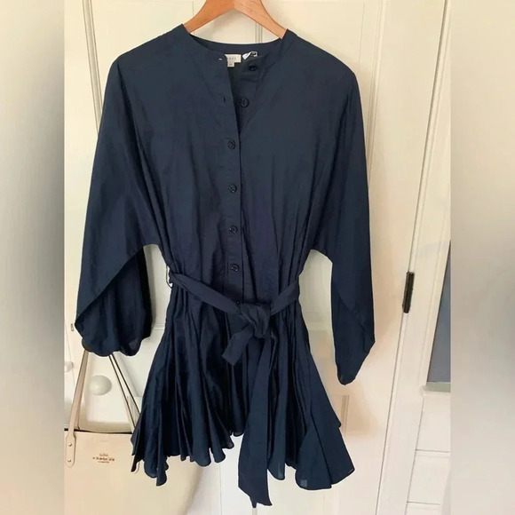 Rhode Emma A-Line Navy Crew Neck Mini Dress Size XS Jeweled Buttons - Picture 2 of 11